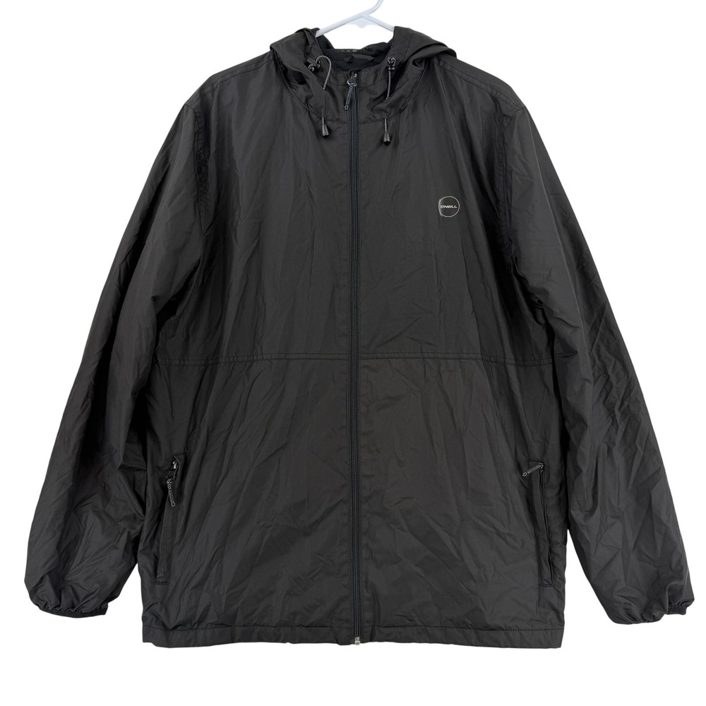O'Neill‎ Jacket Mens XL Black Hooded Windbreaker Full Zip Lightweight Outdoor